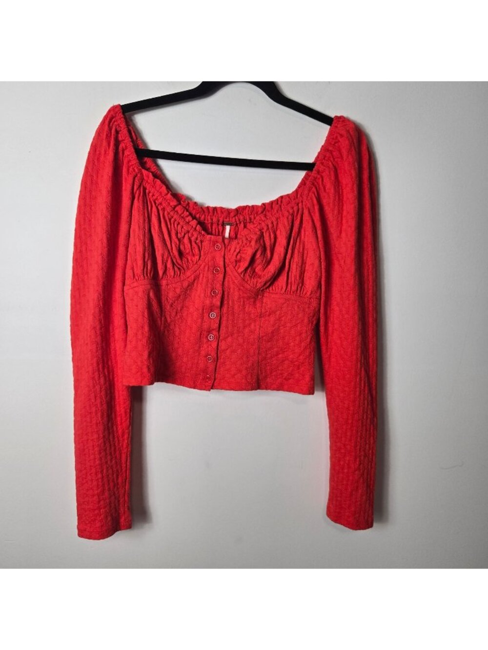 Free People Ladybug Corset Sweetheart Long Sleeve Crop Textured Red Top Size M